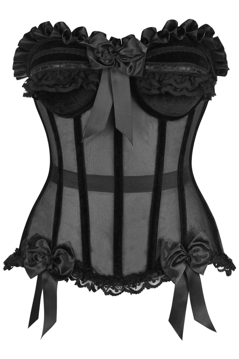 Daisy Corsets Top Drawer Steel Boned Black Mesh & Velvet Underwire Bustier Corset - Daisy Corsets - Flyclothing LLC