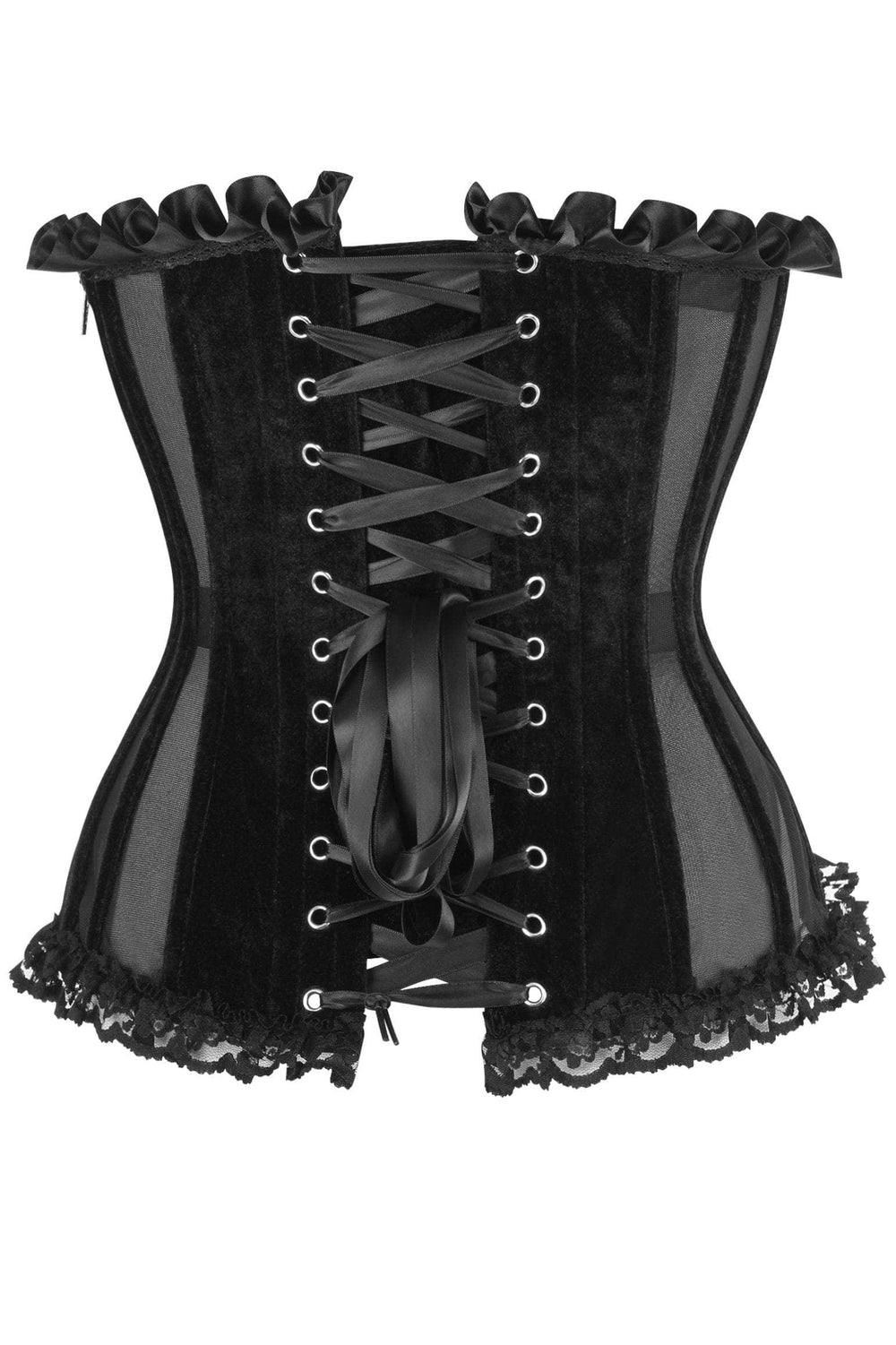 Daisy Corsets Top Drawer Steel Boned Black Mesh & Velvet Underwire Bustier Corset - Daisy Corsets - Flyclothing LLC