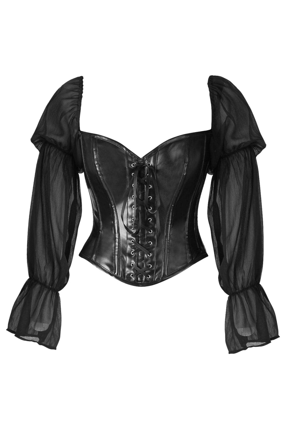 Daisy Corsets Top Drawer Black Faux Leather Steel Boned Corset w/Sleeves - Daisy Corsets - Flyclothing LLC
