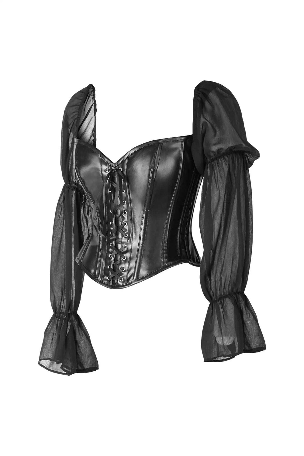Daisy Corsets Top Drawer Black Faux Leather Steel Boned Corset w/Sleeves - Daisy Corsets - Flyclothing LLC