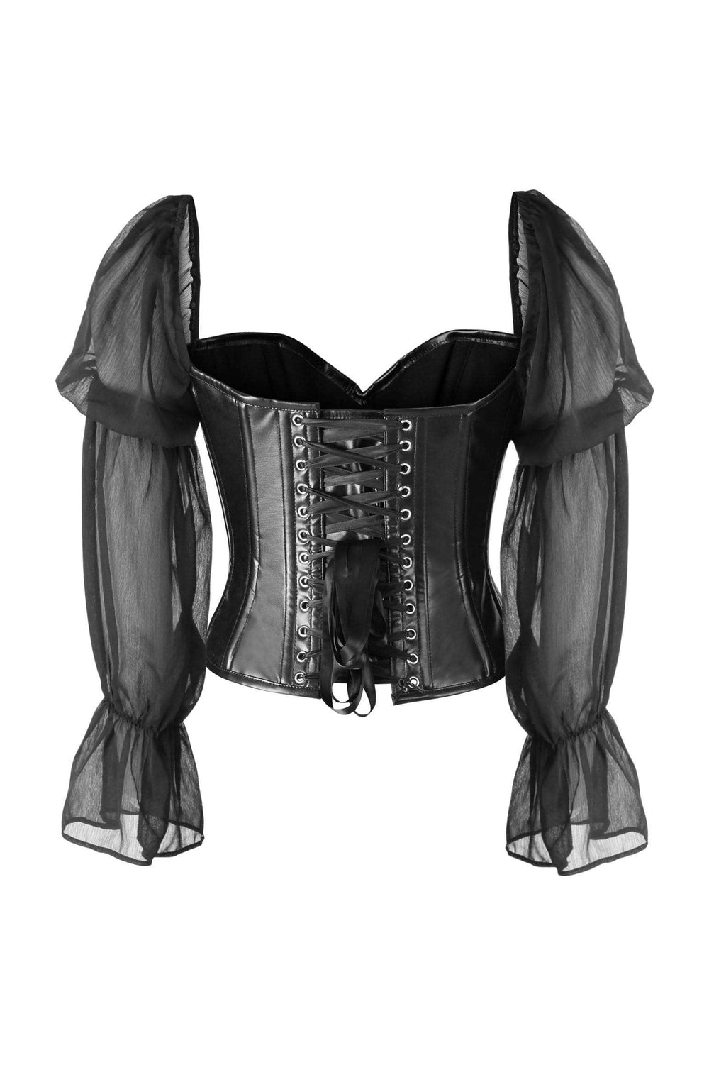 Daisy Corsets Top Drawer Black Faux Leather Steel Boned Corset w/Sleeves - Daisy Corsets - Flyclothing LLC