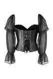 Daisy Corsets Top Drawer Black Faux Leather Steel Boned Corset w/Sleeves - Daisy Corsets - Flyclothing LLC