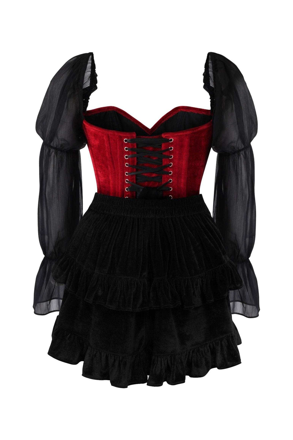Daisy Corsets Top Drawer 2 PC Dark Red Velvet Steel Boned Corset w/Sleeves & Skirt Set - Daisy Corsets - Flyclothing LLC