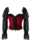 Daisy Corsets Top Drawer Dark Red Velvet Steel Boned Corset w/Sleeves - Daisy Corsets - Flyclothing LLC