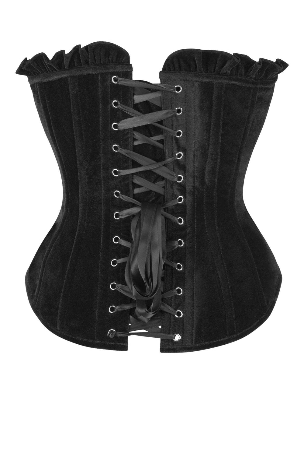 Daisy Corsets Top Drawer Black Velvet Lace-Up Steel Boned Overbust Corset - Daisy Corsets - Flyclothing LLC