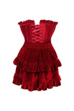 Daisy Corsets Top Drawer 2 PC Dark Red Velvet Lace-Up Corset & Skirt Set - Daisy Corsets - Flyclothing LLC