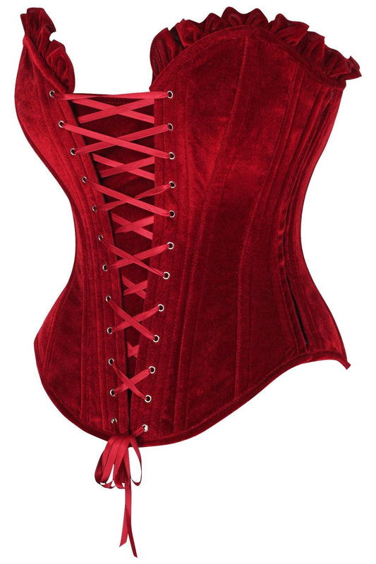 Daisy Corsets Top Drawer Dark Red Velvet Lace-Up Steel Boned Overbust Corset - Daisy Corsets - Flyclothing LLC