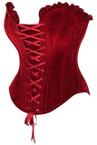 Daisy Corsets Top Drawer Dark Red Velvet Lace-Up Steel Boned Overbust Corset - Daisy Corsets - Flyclothing LLC