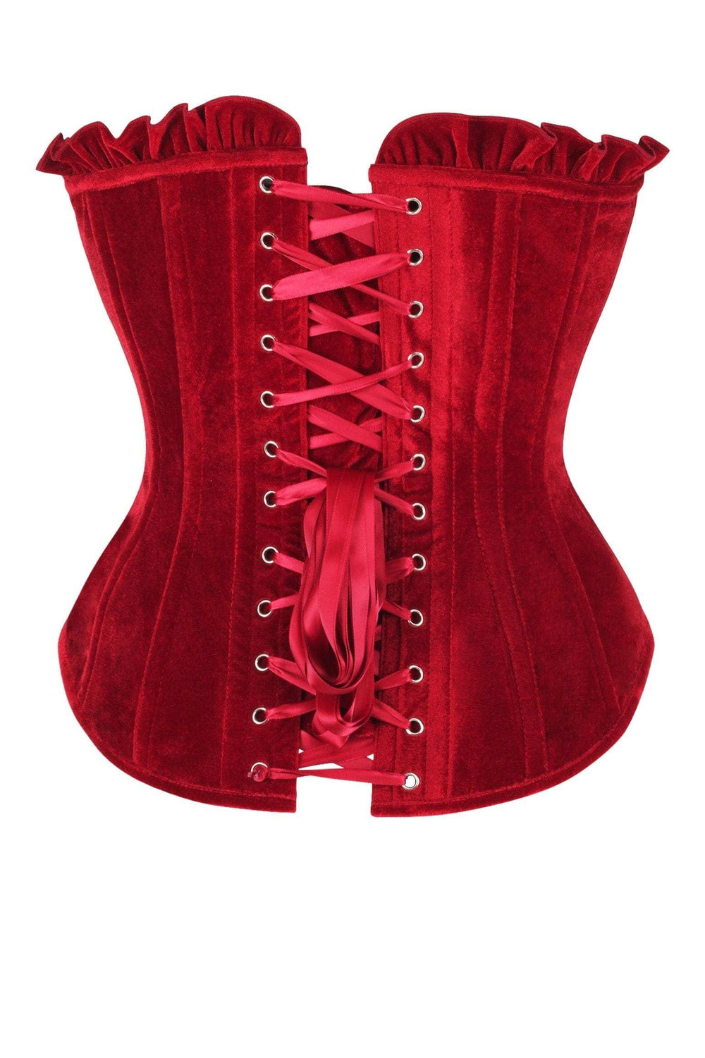 Daisy Corsets Top Drawer Dark Red Velvet Lace-Up Steel Boned Overbust Corset - Daisy Corsets - Flyclothing LLC