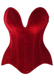 Daisy Corsets Top Drawer Steel Boned Dark Red Velvet Plunge Neckline Overbust Corset - Daisy Corsets - Flyclothing LLC