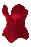 Daisy Corsets Top Drawer Steel Boned Dark Red Velvet Plunge Neckline Overbust Corset - Daisy Corsets - Flyclothing LLC