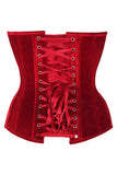 Daisy Corsets Top Drawer Steel Boned Dark Red Velvet Plunge Neckline Overbust Corset - Daisy Corsets - Flyclothing LLC