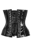 Daisy Corsets Top Drawer Steel Boned Black Patent Plunge Neckline Overbust Corset - Daisy Corsets - Flyclothing LLC