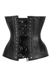 Daisy Corsets Top Drawer Steel Boned Black Faux Leather Plunge Neckline Overbust Corset - Daisy Corsets - Flyclothing LLC