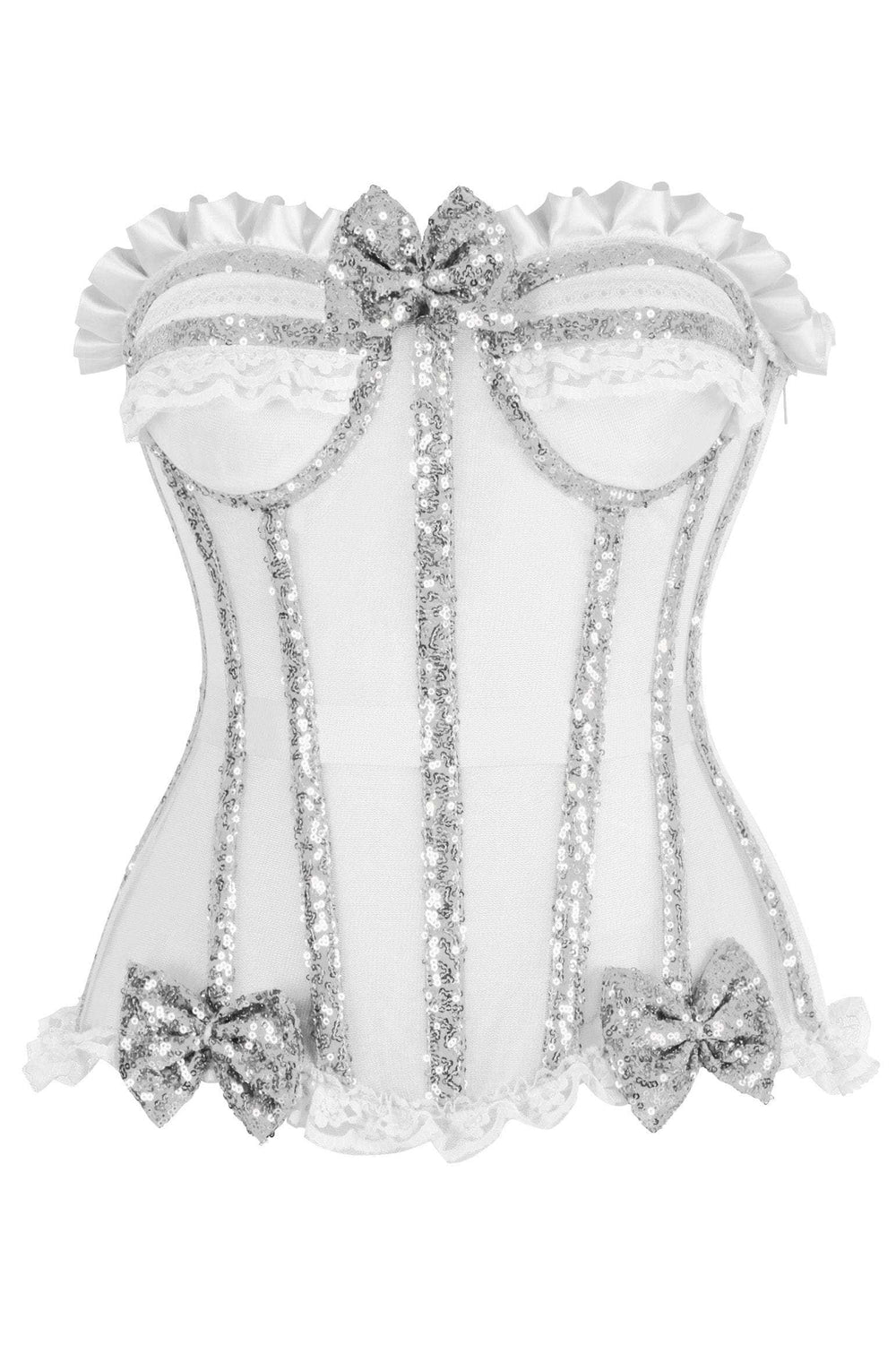 Daisy Corsets Top Drawer Steel Boned Silver Sequin Underwire Bustier Corset - Daisy Corsets - Flyclothing LLC