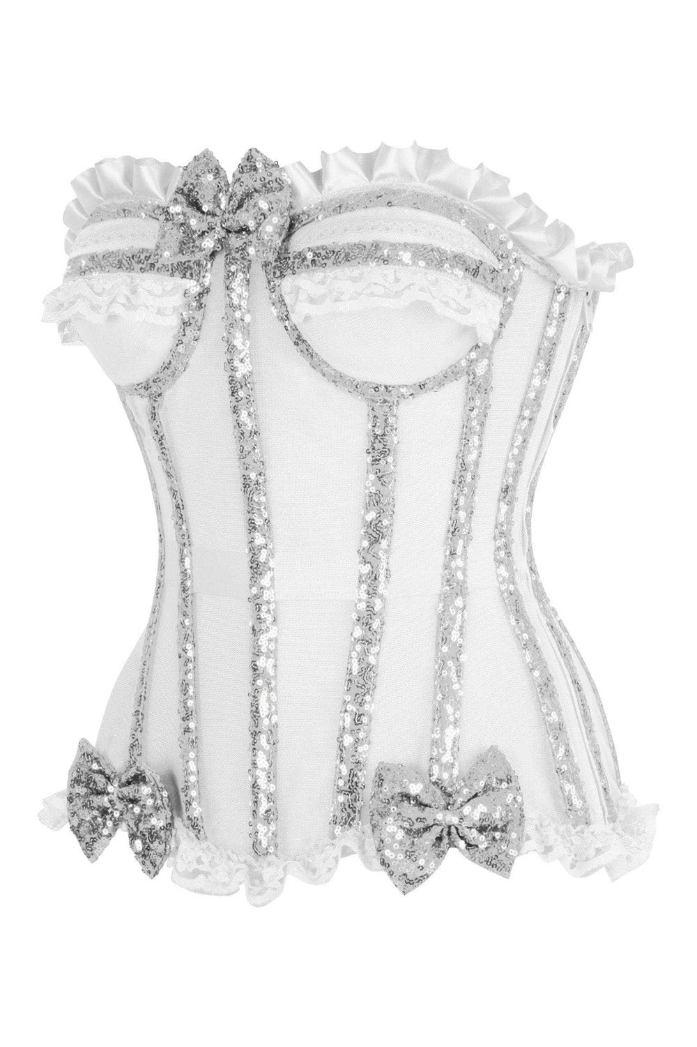 Daisy Corsets Top Drawer Steel Boned Silver Sequin Underwire Bustier Corset - Daisy Corsets - Flyclothing LLC