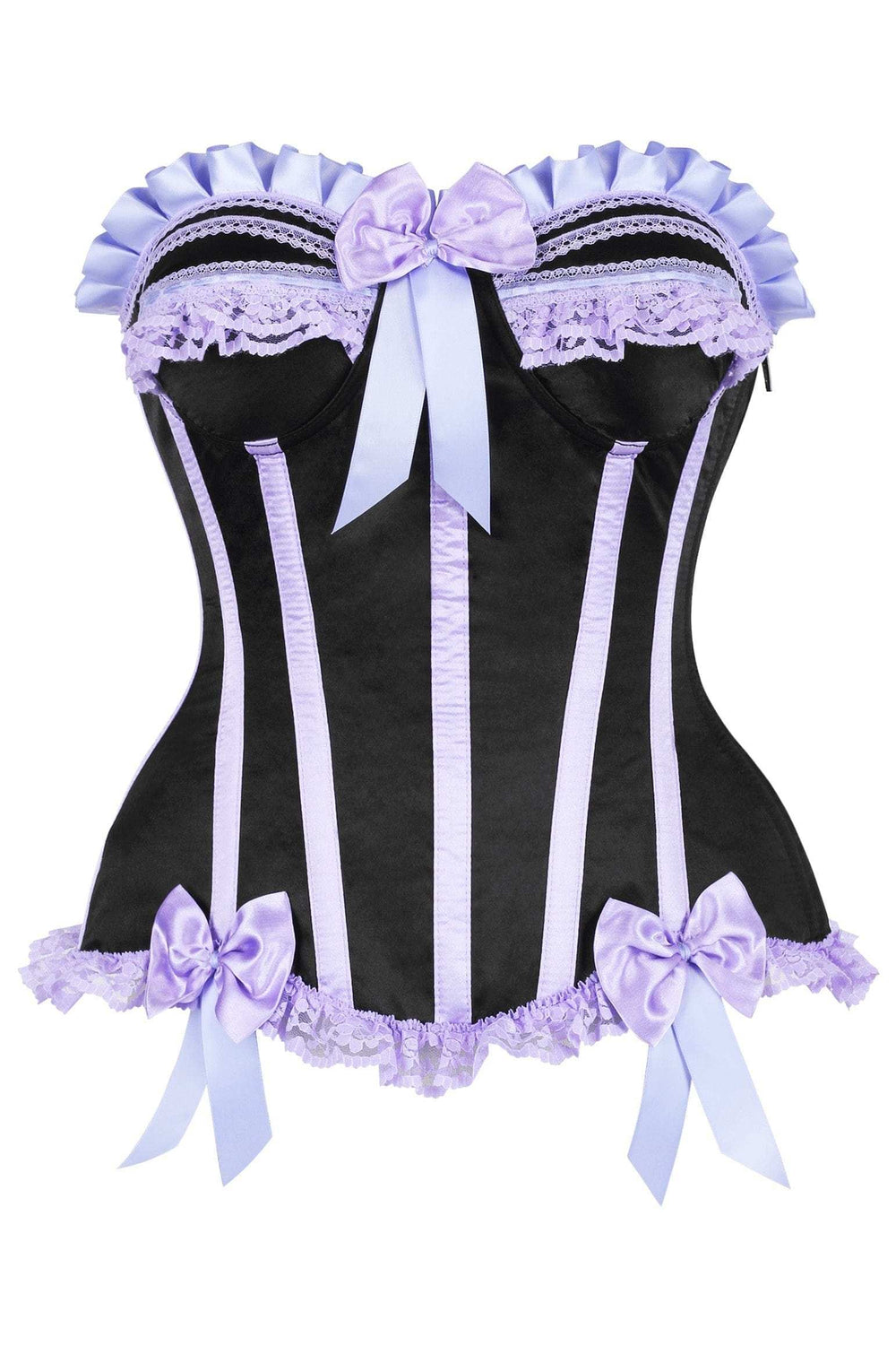 Daisy Corsets Top Drawer Black/Lavender Satin Steel Boned Burlesque Corset - Daisy Corsets - Flyclothing LLC