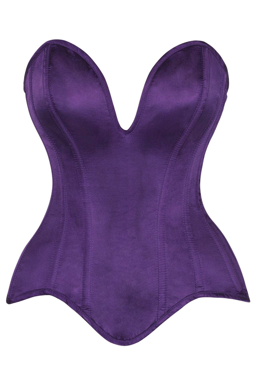 Daisy Corsets Top Drawer Steel Boned Dark Purple Satin Plunge Neckline Overbust Corset - Daisy Corsets - Flyclothing LLC