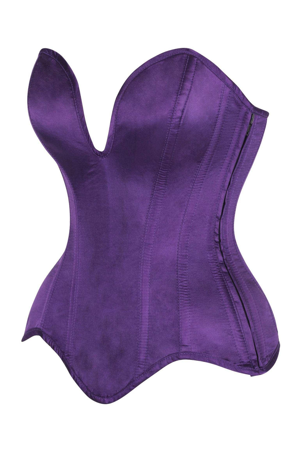 Daisy Corsets Top Drawer Steel Boned Dark Purple Satin Plunge Neckline Overbust Corset - Daisy Corsets - Flyclothing LLC