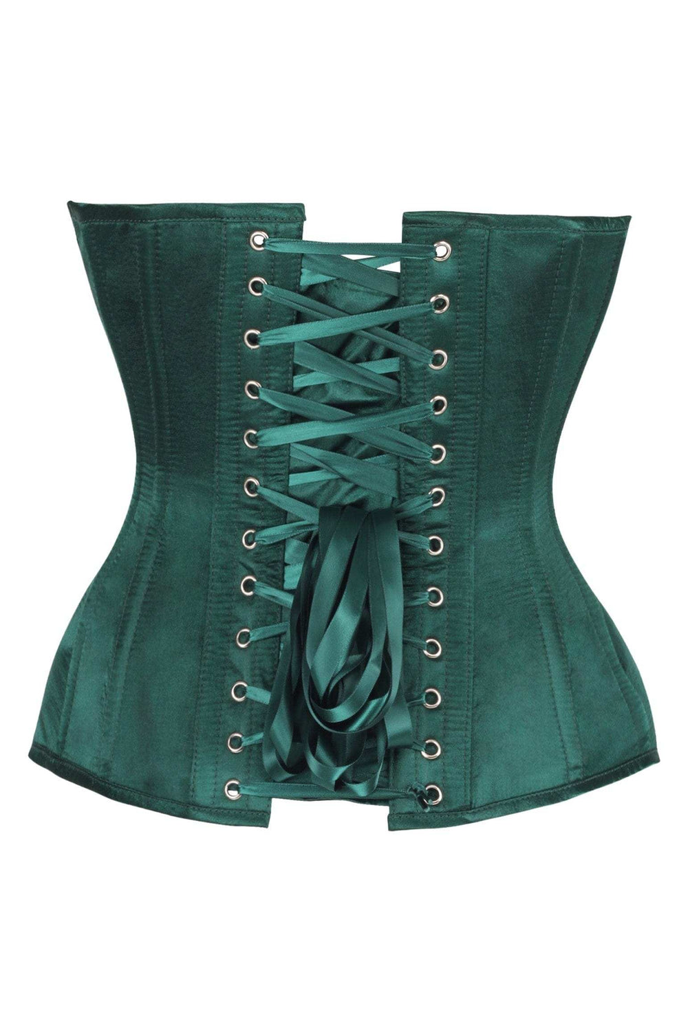 Daisy Corsets Top Drawer Steel Boned Dark Green Satin Plunge Neckline Overbust Corset - Daisy Corsets - Flyclothing LLC