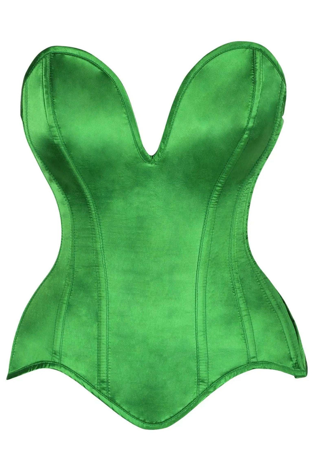 Daisy Corsets Top Drawer Steel Boned Green Satin Plunge Neckline Overbust Corset - Daisy Corsets - Flyclothing LLC