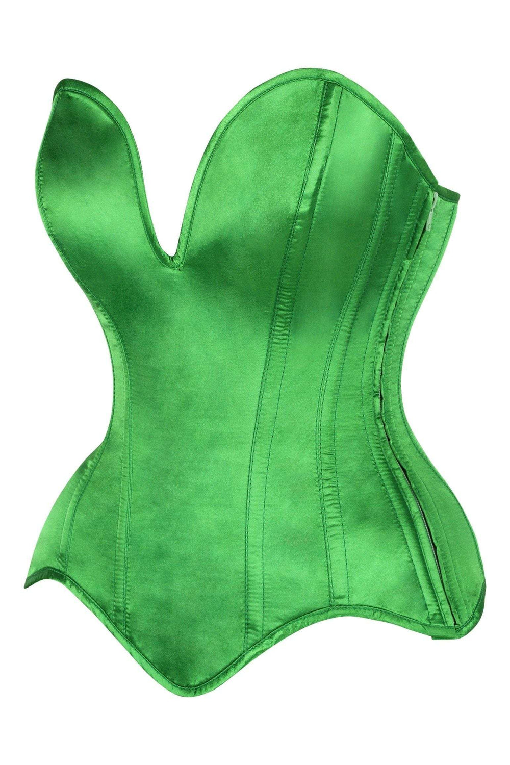 Daisy Corsets Top Drawer Steel Boned Green Satin Plunge Neckline Overbust Corset - Daisy Corsets - Flyclothing LLC