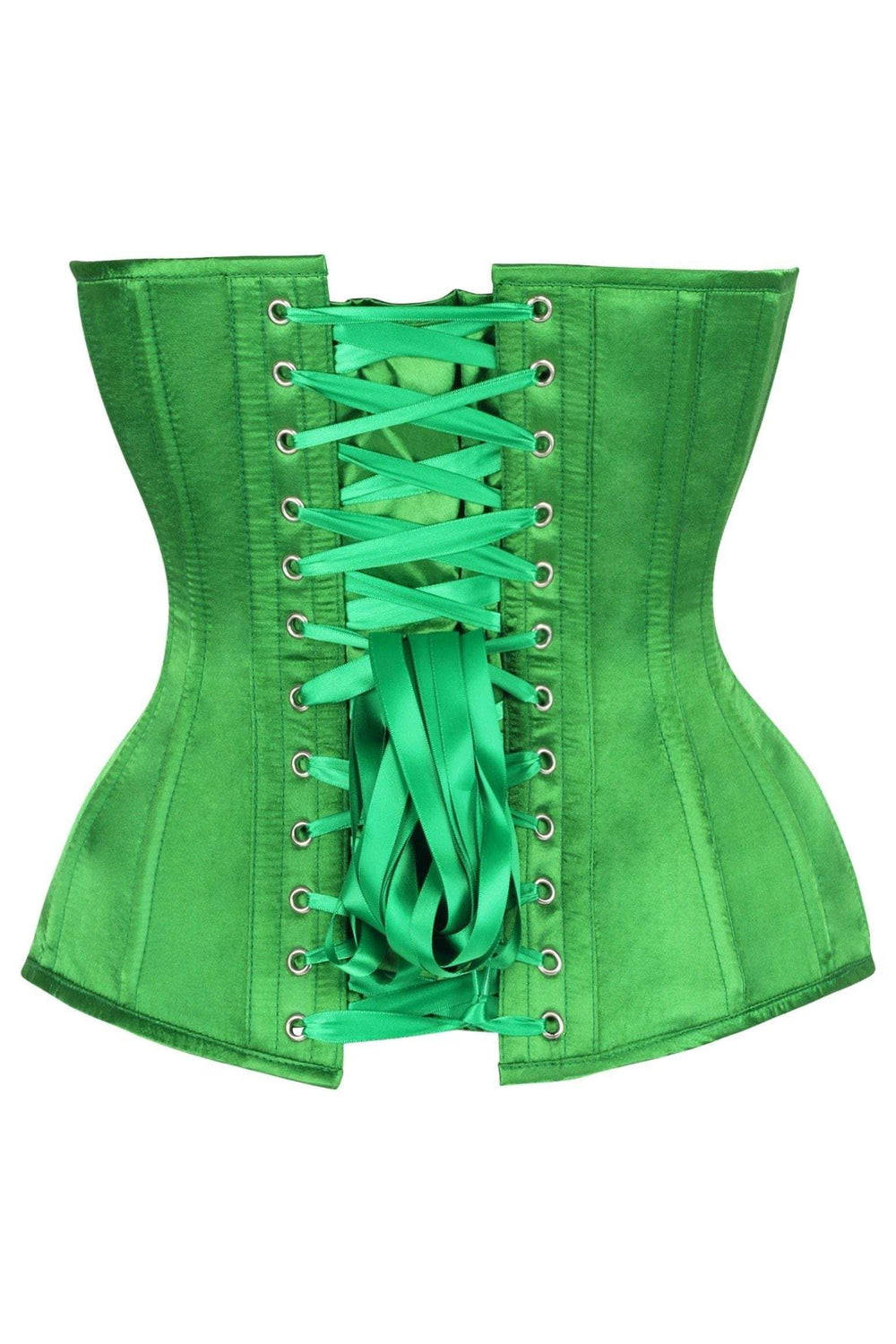 Daisy Corsets Top Drawer Steel Boned Green Satin Plunge Neckline Overbust Corset - Daisy Corsets - Flyclothing LLC