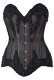 Daisy Corsets Top Drawer Sheer Black Mesh & Beaded Steel Boned Overbust Corset - Daisy Corsets - Flyclothing LLC
