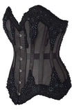 Daisy Corsets Top Drawer Sheer Black Mesh & Beaded Steel Boned Overbust Corset - Daisy Corsets - Flyclothing LLC