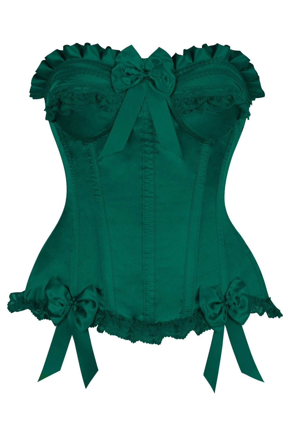 Daisy Corsets Top Drawer Dark Green Satin Steel Boned Burlesque Corset - Daisy Corsets - Flyclothing LLC