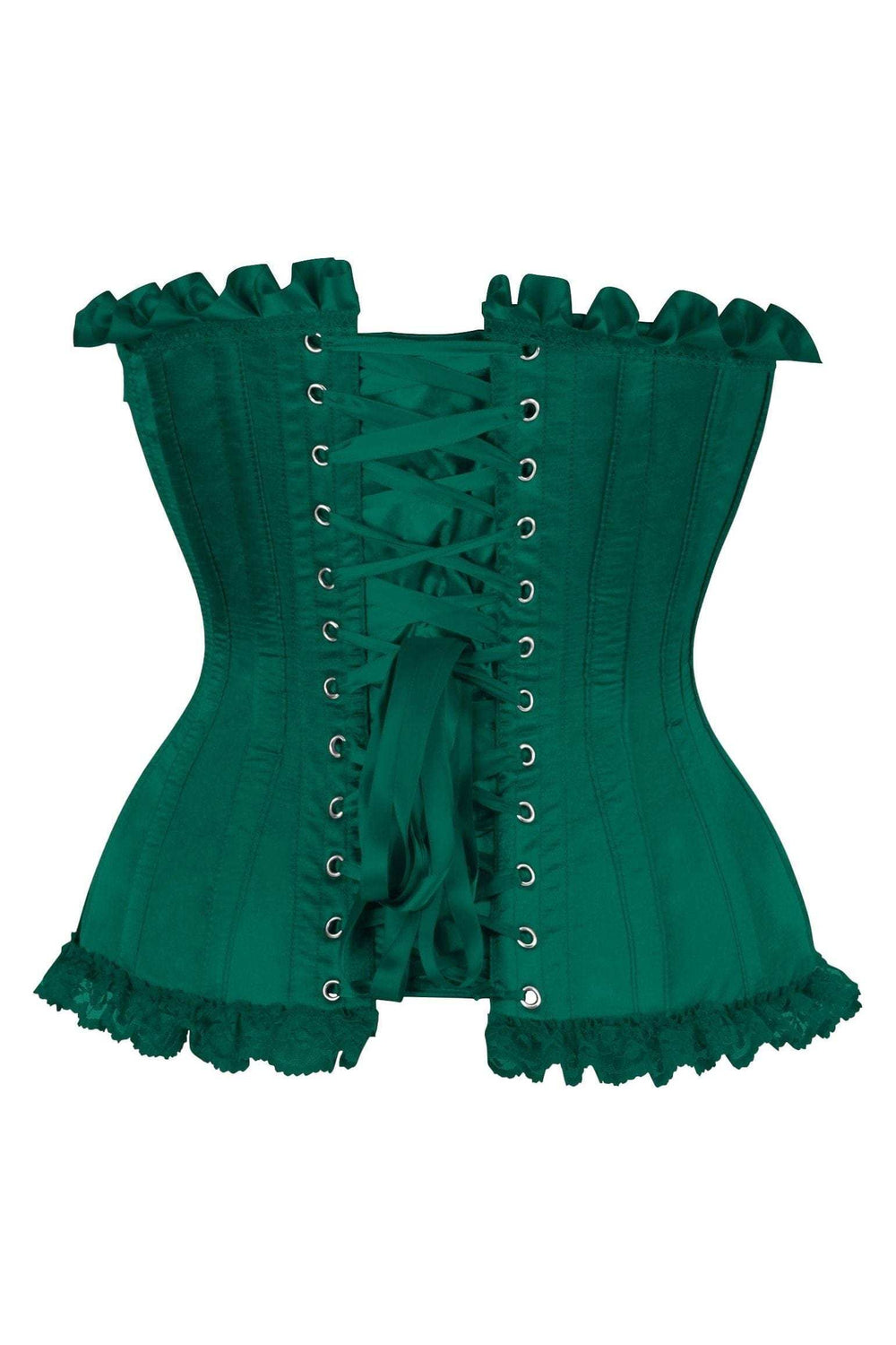 Daisy Corsets Top Drawer Dark Green Satin Steel Boned Burlesque Corset - Daisy Corsets - Flyclothing LLC