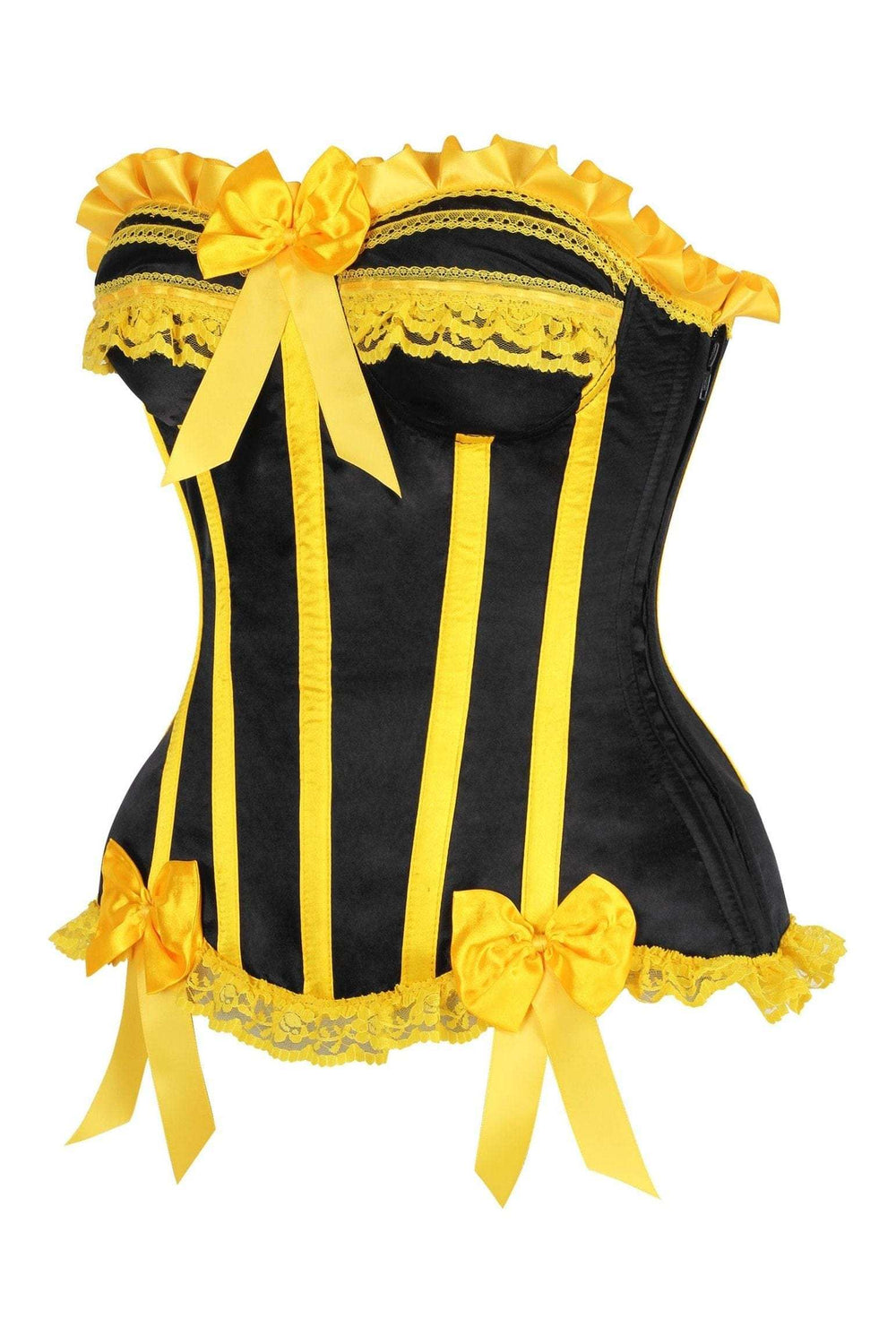 Daisy Corsets Top Drawer Black/Yellow Satin Steel Boned Burlesque Corset - Daisy Corsets - Flyclothing LLC