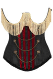 Daisy Corsets Top Drawer Burlesque Underbust Black/Dark Red Steel Boned Corset w/Gold Fringe - Daisy Corsets - Flyclothing LLC