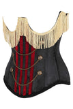Daisy Corsets Top Drawer Burlesque Underbust Black/Dark Red Steel Boned Corset w/Gold Fringe - Daisy Corsets - Flyclothing LLC