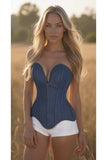 Daisy Corsets Top Drawer Steel Boned Dark Blue Denim Plunge Neckline Overbust Corset - Daisy Corsets - Flyclothing LLC