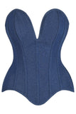 Daisy Corsets Top Drawer Steel Boned Dark Blue Denim Plunge Neckline Overbust Corset - Daisy Corsets - Flyclothing LLC