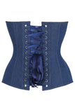 Daisy Corsets Top Drawer Steel Boned Dark Blue Denim Plunge Neckline Overbust Corset - Daisy Corsets - Flyclothing LLC