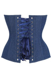 Daisy Corsets Top Drawer Steel Boned Dark Blue Denim Plunge Neckline Overbust Corset - Daisy Corsets - Flyclothing LLC