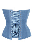 Daisy Corsets Top Drawer Steel Boned Blue Denim Plunge Neckline Overbust Corset - Daisy Corsets - Flyclothing LLC