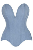 Daisy Corsets Top Drawer Steel Boned Light Blue Denim Plunge Neckline Overbust Corset - Daisy Corsets - Flyclothing LLC