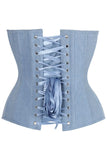 Daisy Corsets Top Drawer Steel Boned Light Blue Denim Plunge Neckline Overbust Corset - Daisy Corsets - Flyclothing LLC