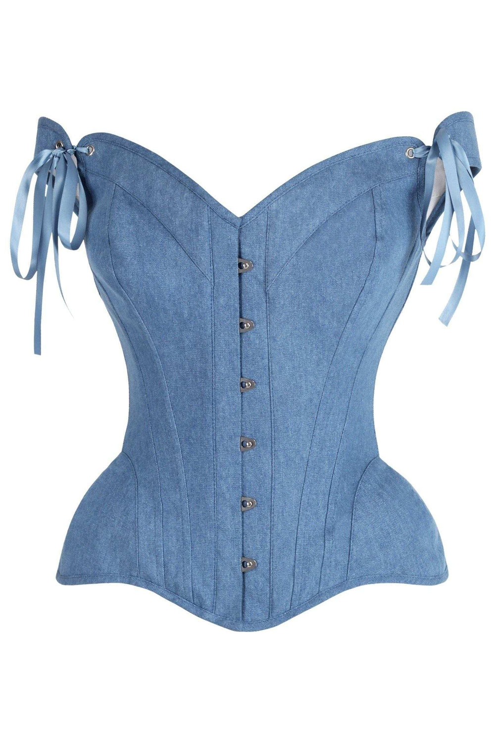 Daisy Corsets Top Drawer Blue Denim Steel Boned Corset w/Straps - Daisy Corsets - Flyclothing LLC