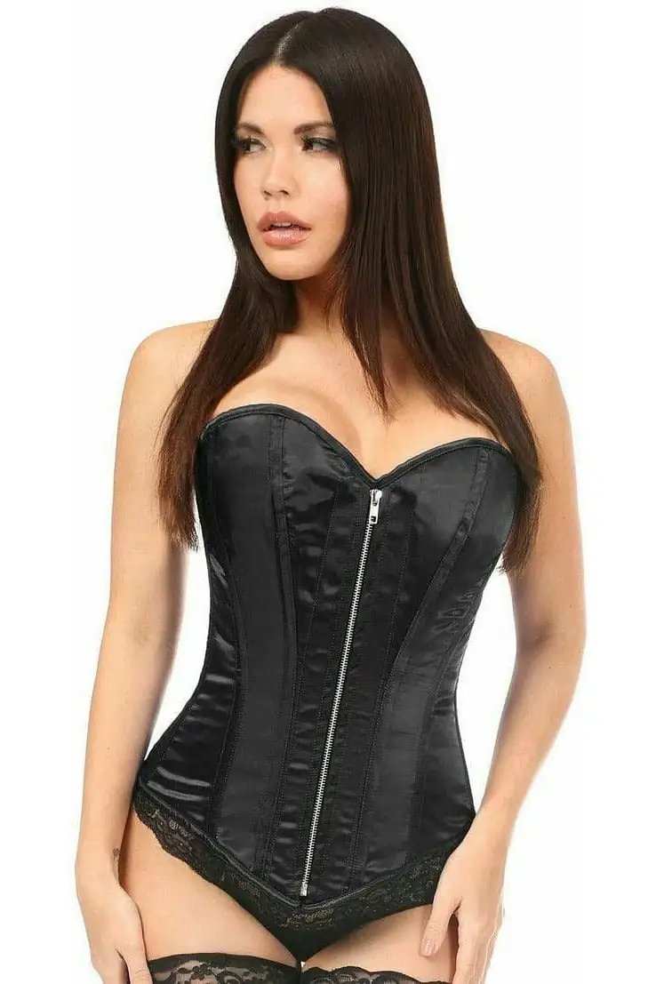 Daisy Corsets Top Drawer Black Satin Steel Boned Corset - Daisy Corsets - Flyclothing LLC