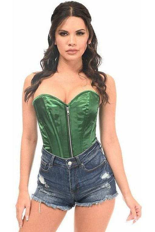Daisy Corsets Top Drawer Dark Green Satin Steel Boned Corset - Daisy Corsets - Flyclothing LLC