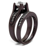 TK0W383DC - IP Dark Brown (IP coffee) Stainless Steel Ring with AAA Grade CZ in Clear - Alamode - Flyclothing LLC