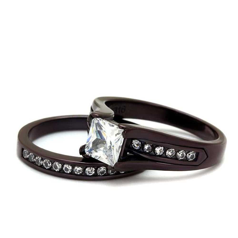 TK0W383DC - IP Dark Brown (IP coffee) Stainless Steel Ring with AAA Grade CZ in Clear - Alamode - Flyclothing LLC