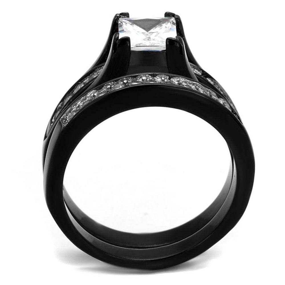 TK0W383J - Two-Tone IP Black Stainless Steel Ring with AAA Grade CZ in Clear - Alamode - Flyclothing LLC