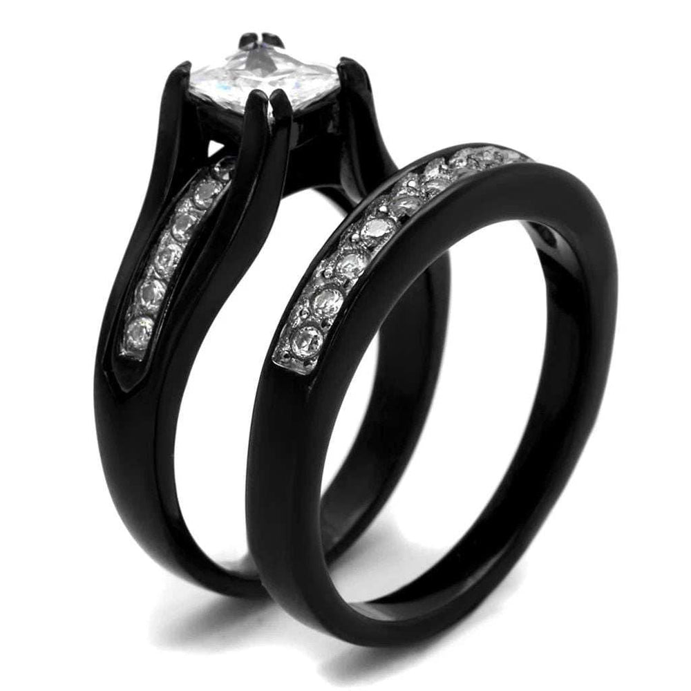 TK0W383J - Two-Tone IP Black Stainless Steel Ring with AAA Grade CZ in Clear - Alamode - Flyclothing LLC