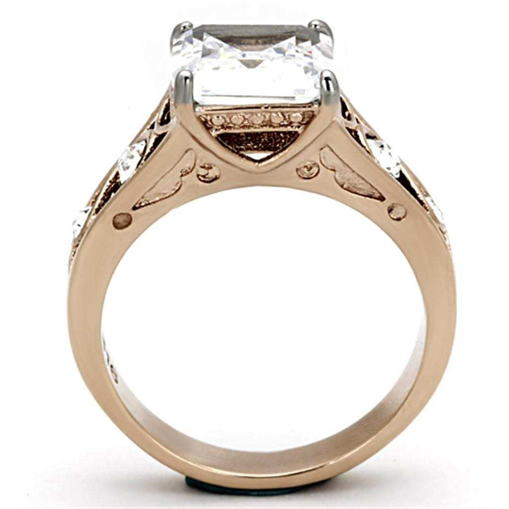 TK1059 - Two-Tone IP Rose Gold Stainless Steel Ring with AAA Grade CZ in Clear - Alamode - Flyclothing LLC