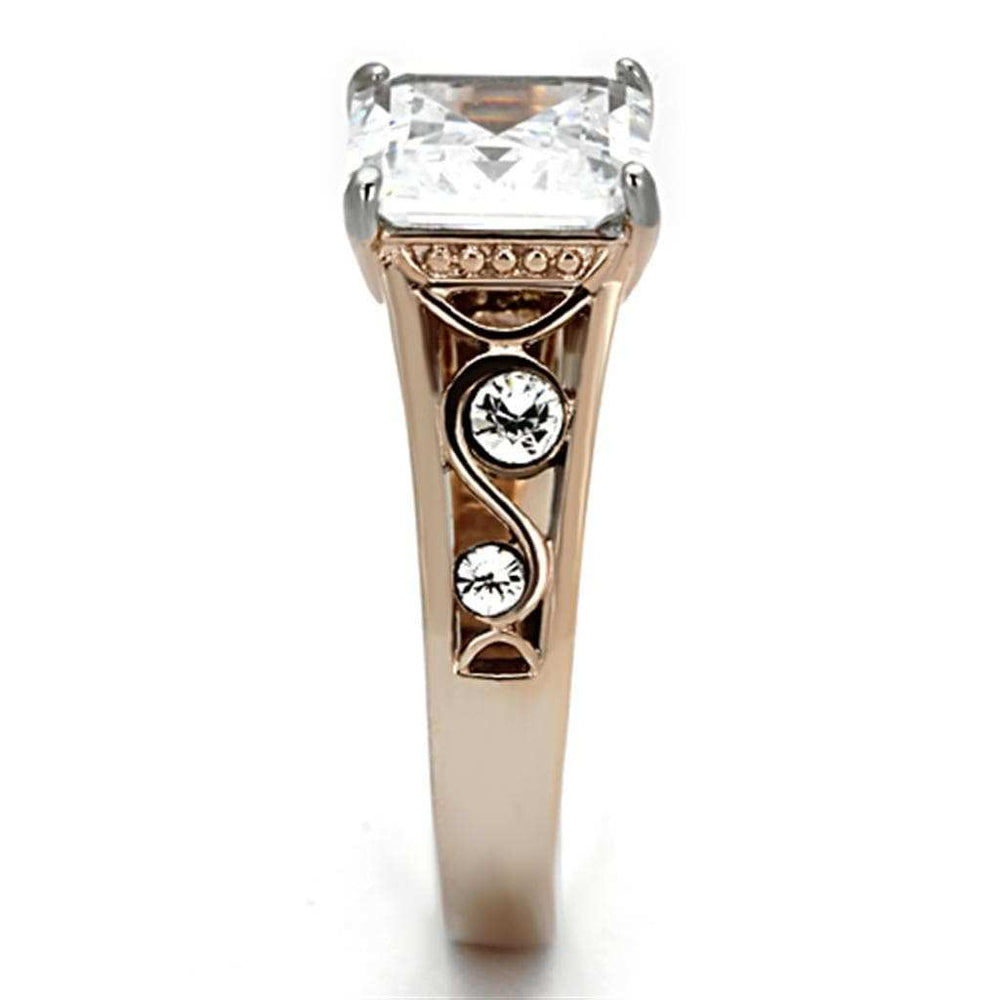 TK1059 - Two-Tone IP Rose Gold Stainless Steel Ring with AAA Grade CZ in Clear - Alamode - Flyclothing LLC
